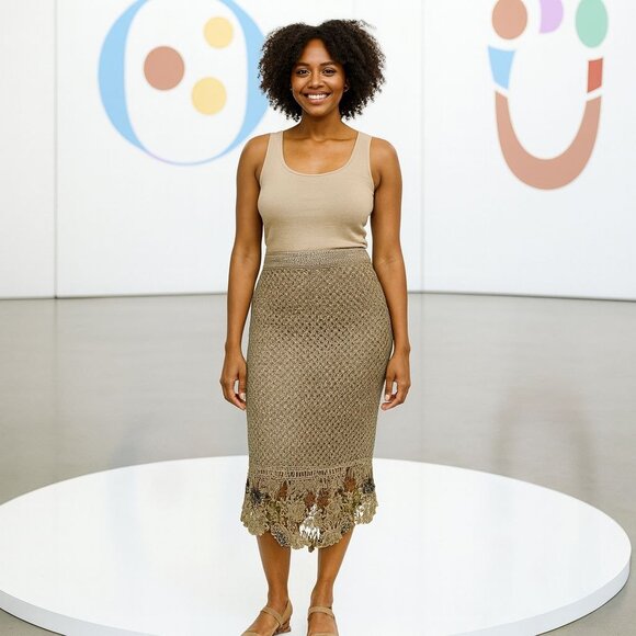 Boho Crochet Midi Skirt Floral Lace Cottagecore Festival Young Essence XL - Picture 4 of 8